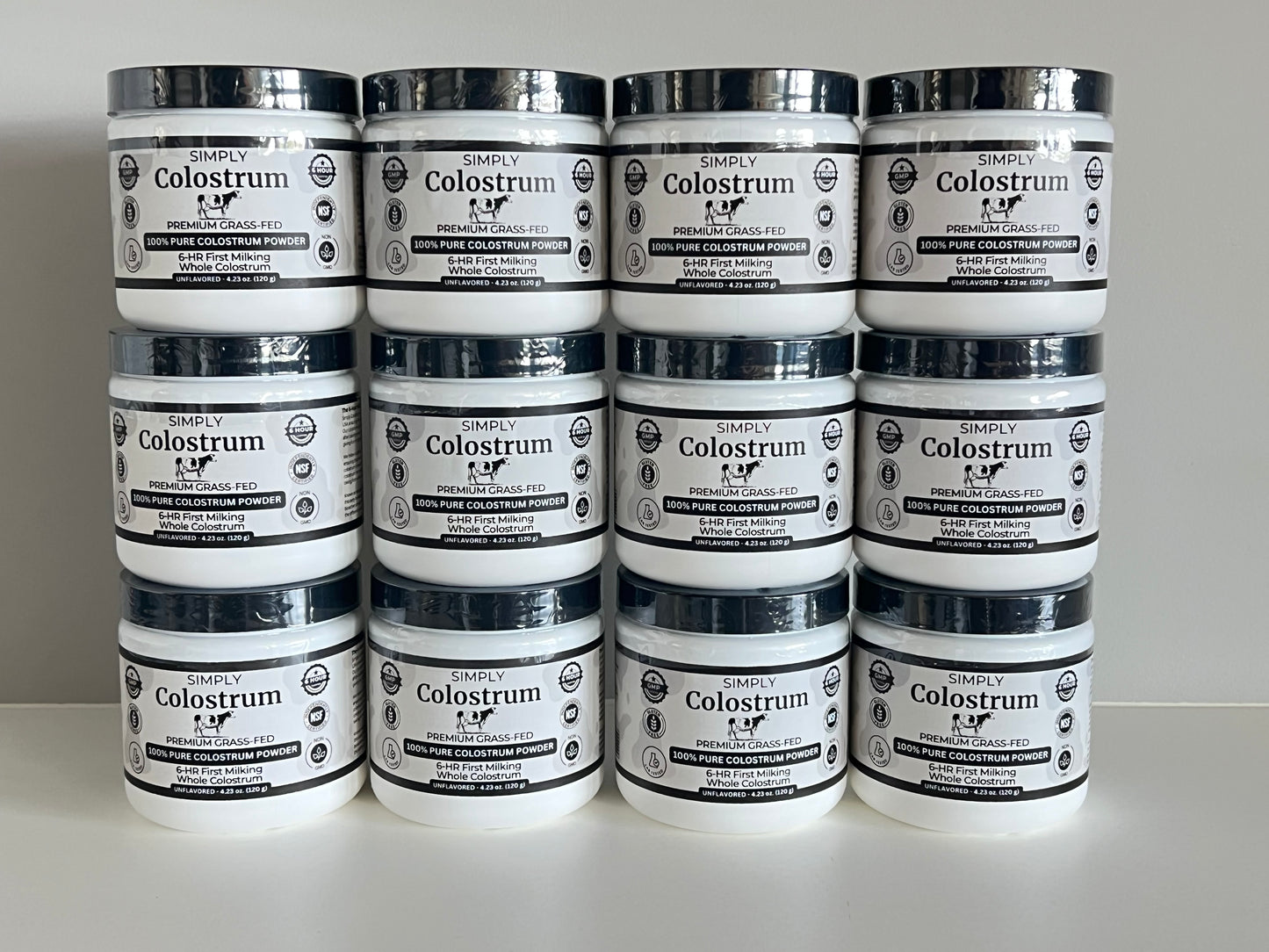 WHOLESALE - 12 JARS - 6 Hour Premium Grass-Fed Colostrum Powder Supplement - 60 Servings